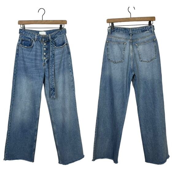 Boyish by HER NWT The Charley Belted Wide Leg Cotton Raw Hem Button Fly Jeans - Picture 4 of 10